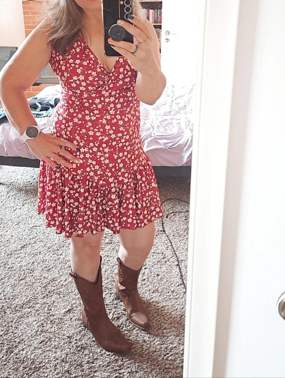 Feminine Red Floral Surplice Summer Dress by Ensigns